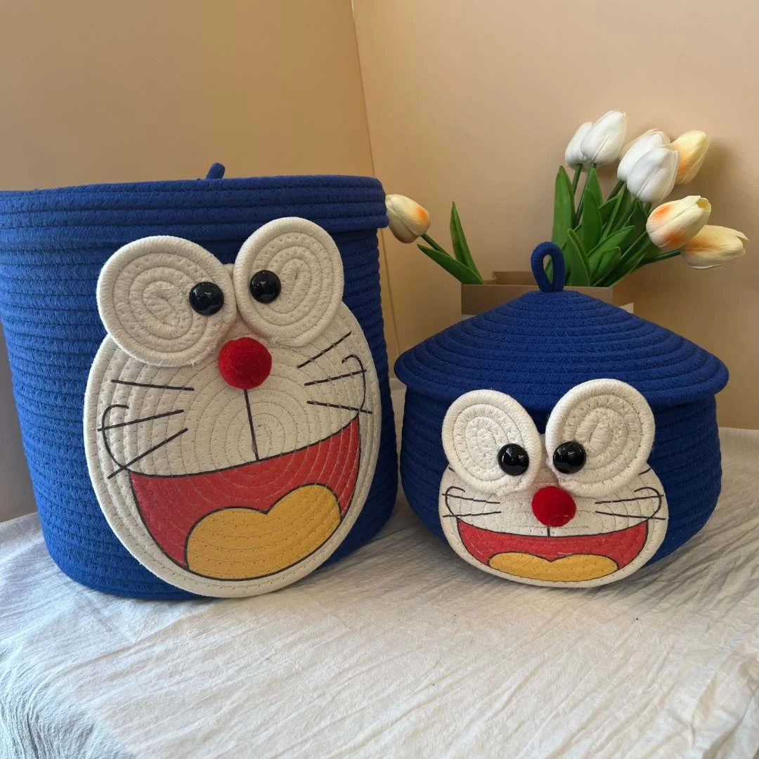 CL101卡通大号哆啦A梦+哆啦蛋套组棉绳桌面零食收纳筐可爱毛绒