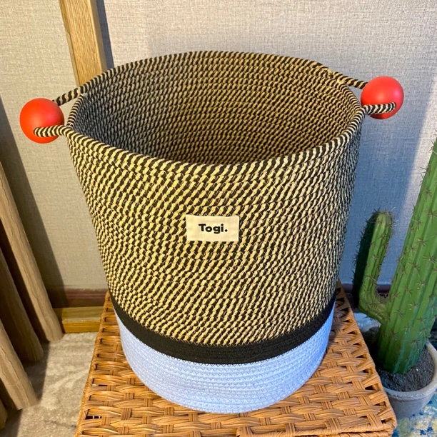 机灵木球拼接色手工可爱手提大号编织收纳客厅大容量家用水洗