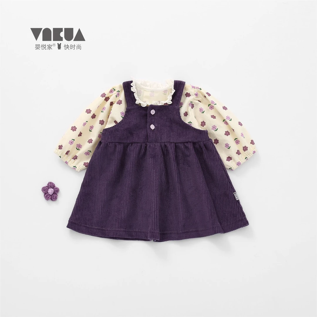 婴悦家春秋款女宝时尚背带裙洋气碎花上衣套装(轻微掉色） 86527