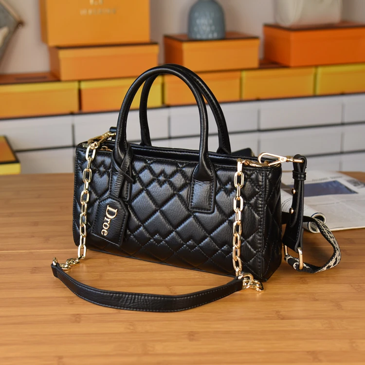 真皮小香风大容量菱格链条包高级轻奢时尚手提包单肩斜挎包女士包