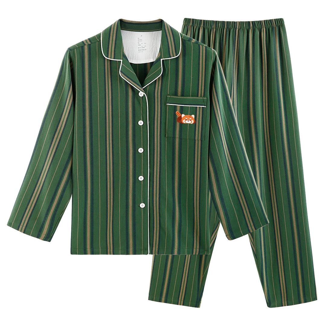 2025新款全棉法兰绒刺绣秋冬家居服磨毛长袖情侣居家睡衣保暖套装