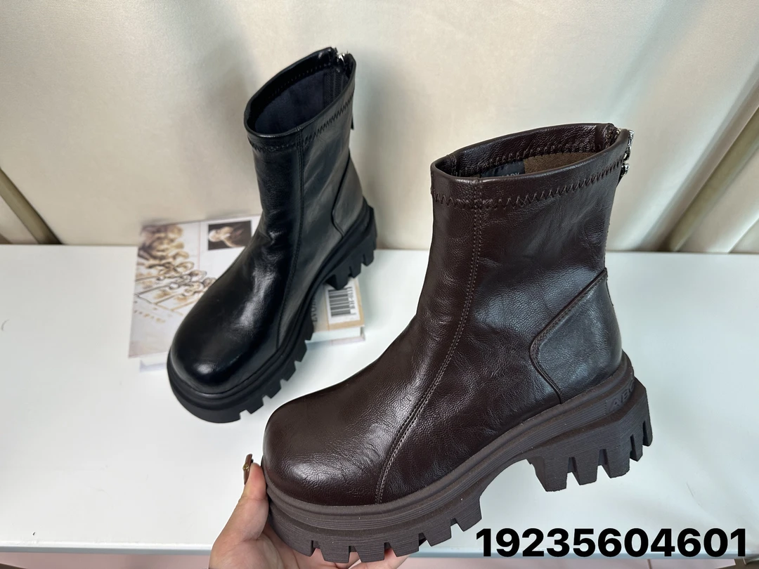 欧货加绒厚底增高马丁靴女2024冬新款复古粗跟瘦瘦靴英伦风短靴潮