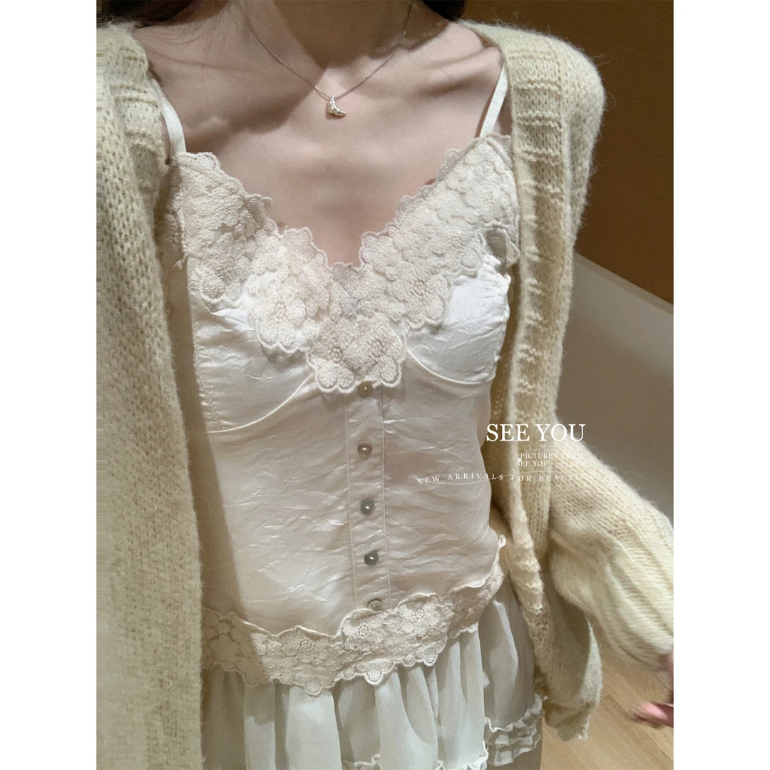 【SEE YOU】花边吊带后背打榄紧弹力显瘦上衣背心  6223#  LKZ
