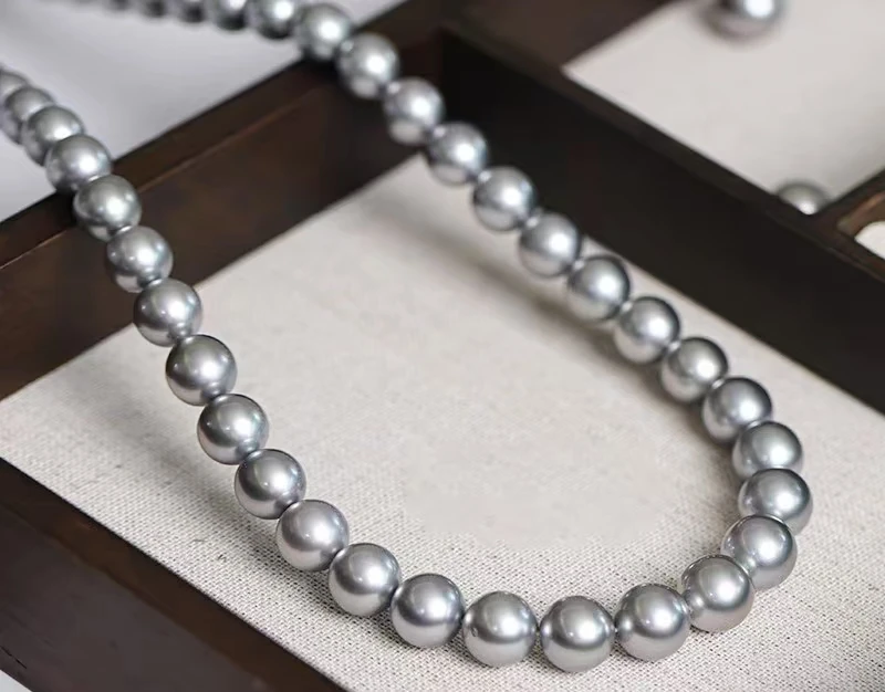 链子925银 法式浪漫施家珠10MM灰色系高品项链YQ020赠手链