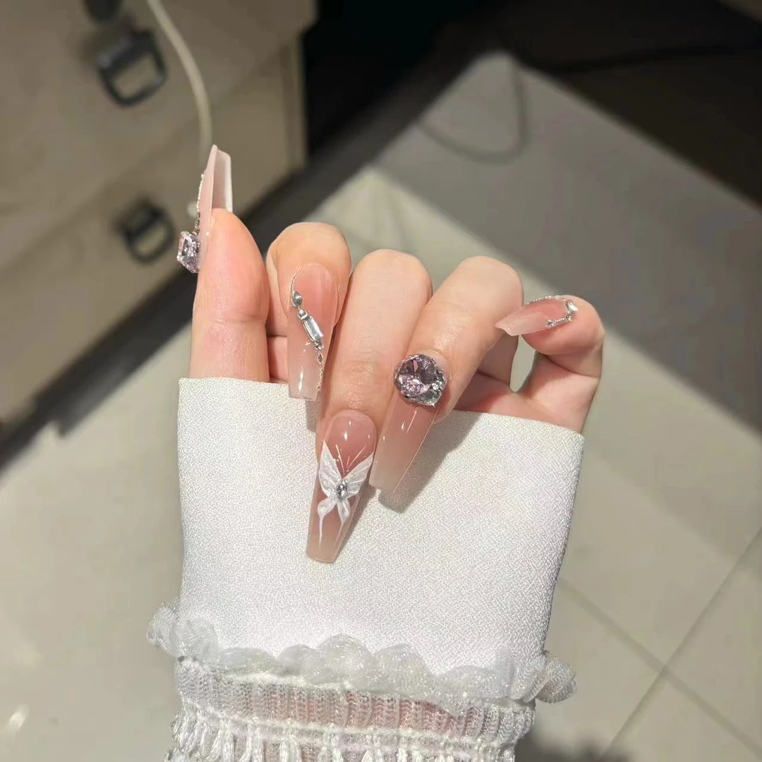巴仑美【梦蝶】嫩嫩仙子蝴蝶少女甲 纯手工可重复穿戴美甲贴 施家华