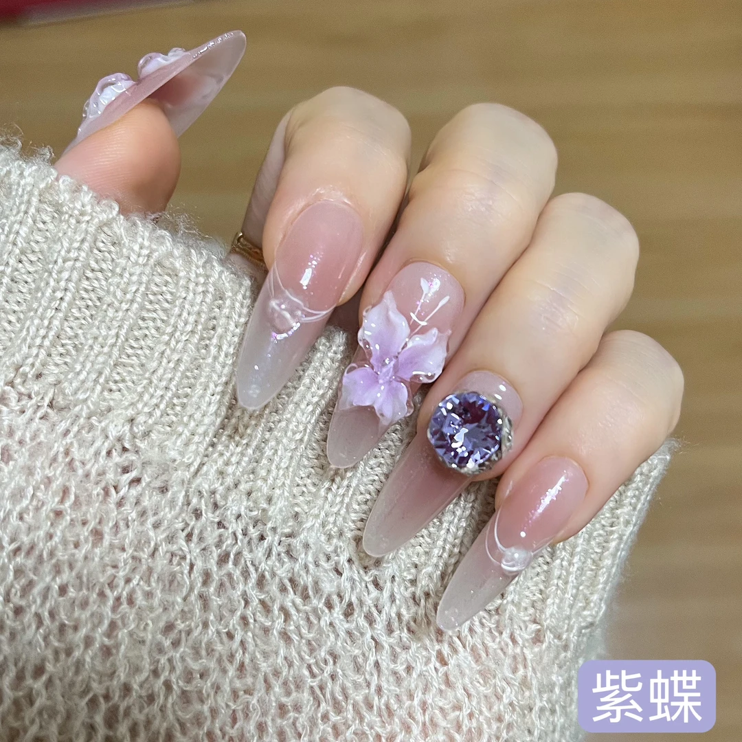 巴仑美【紫蝶】紫蝶少女 纯手工可重复穿戴美甲贴 施家华子钻