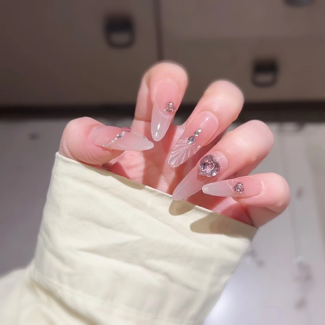巴仑美【粉色海浪】腮粉少女款 纯手工可重复穿戴美甲贴 施家华子钻