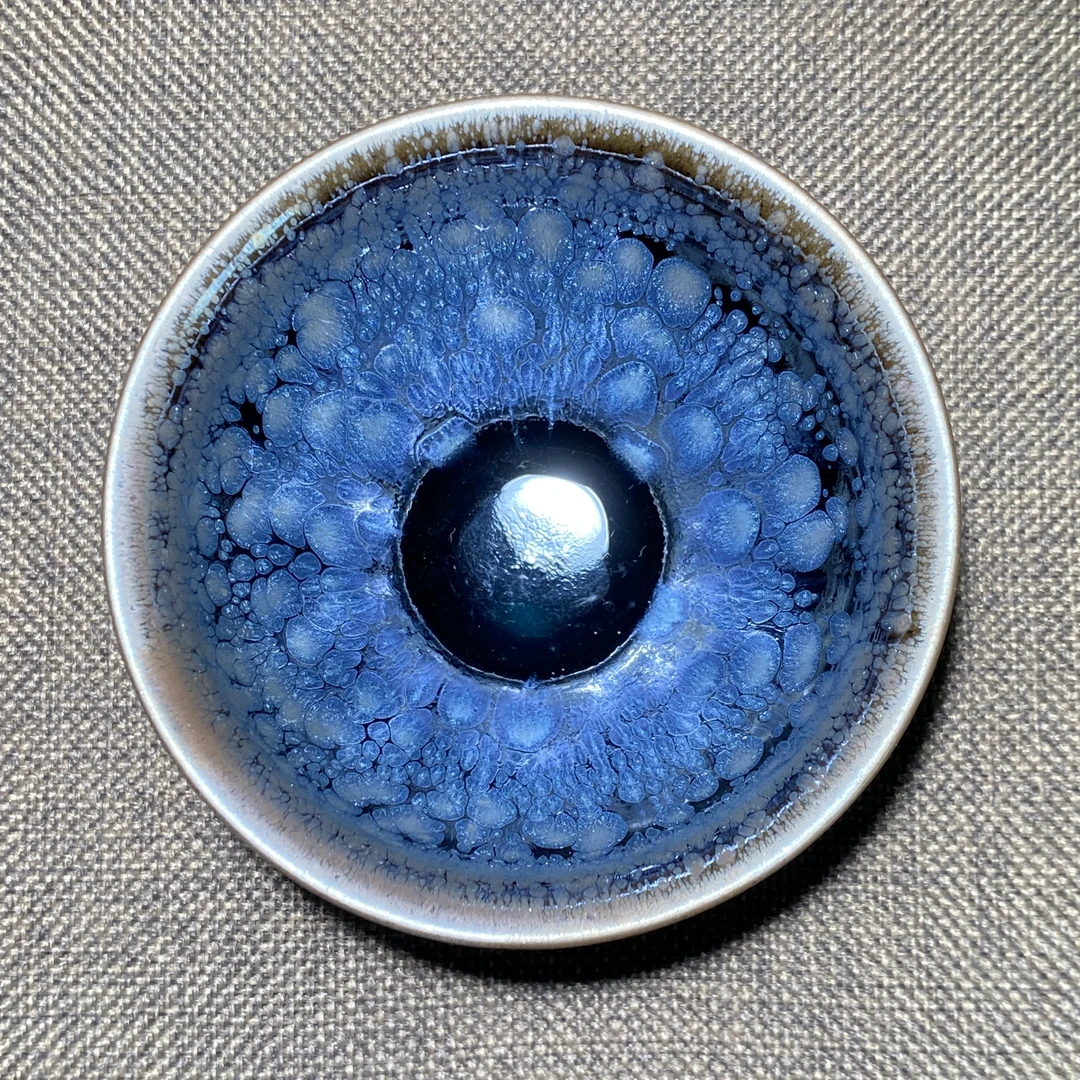 建阳原矿原釉建窑建盏银蓝大油滴束口盏单盏主人杯茶器茶盏复古风