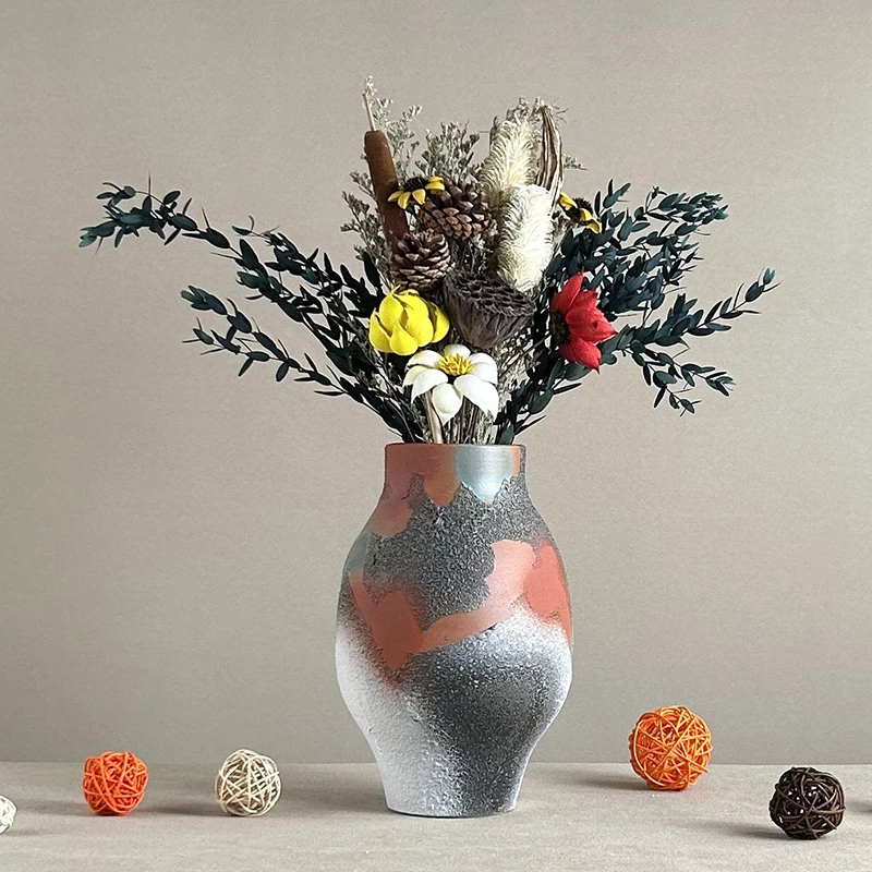景德镇陶瓷花瓶手工油画风花器中式美式插花家居客厅样板房装饰