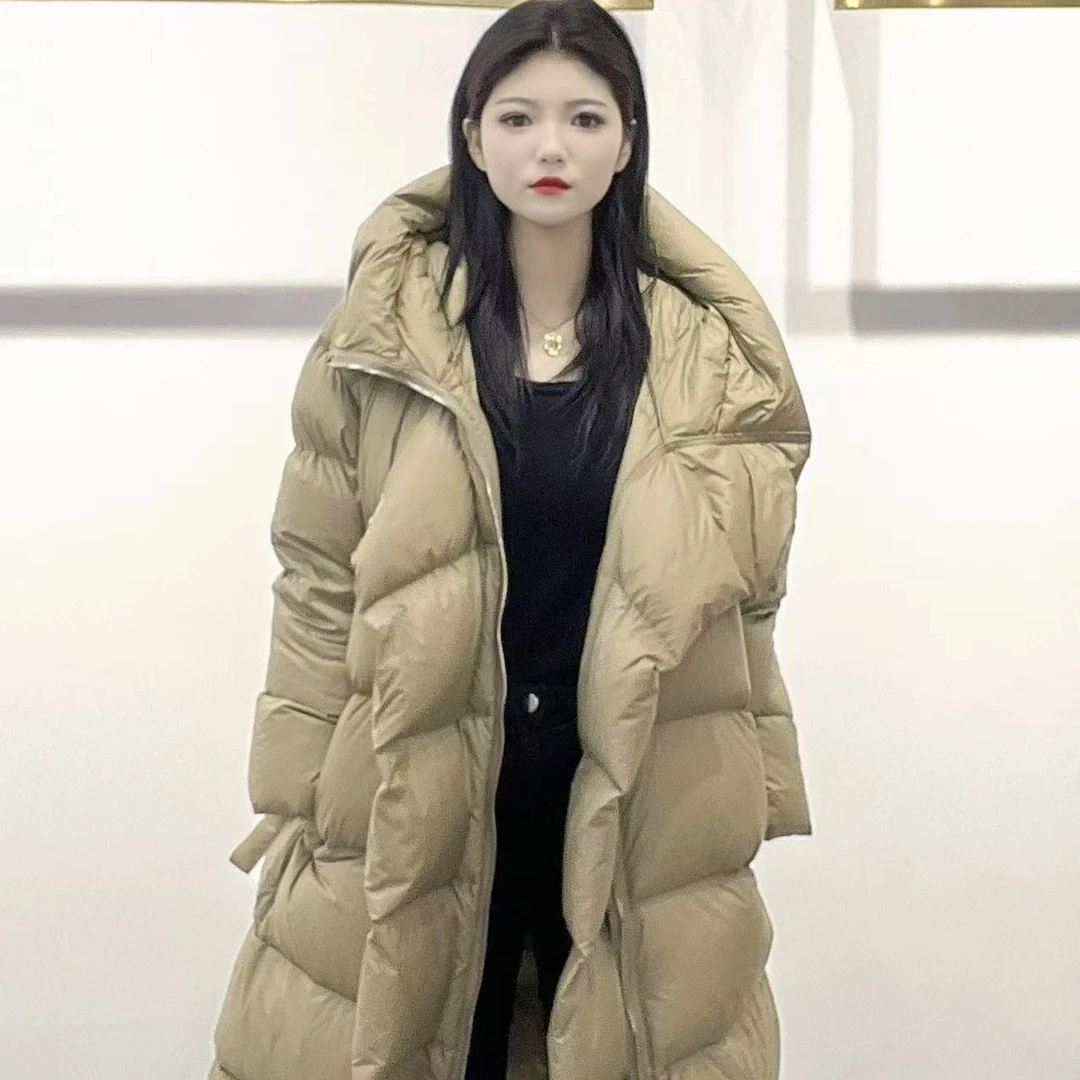 新款轻奢长款鹅绒中长款冬季女士外套纯色连帽时尚女款