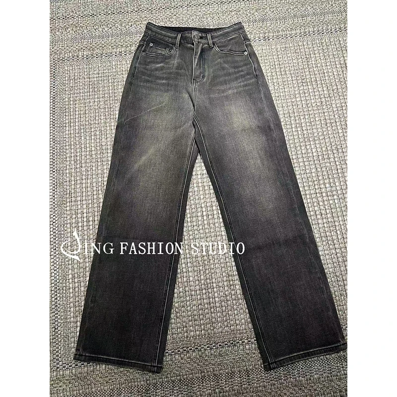 JING2024冬季新款95017洋气显瘦宽松加绒保暖女裤牛仔长裤百搭