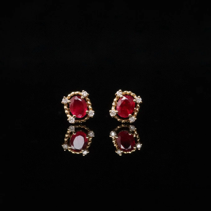 哈喽麦兜 18k金 红宝石简约耳饰耳钉40分 复古时尚简约大气