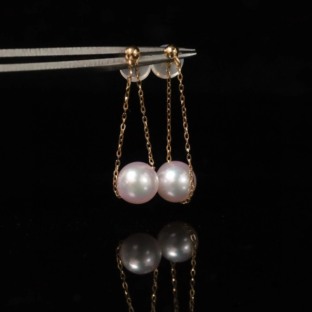 哈喽麦兜  18k金海水akoya珍珠7mm两用款耳饰 简约百搭时尚白色