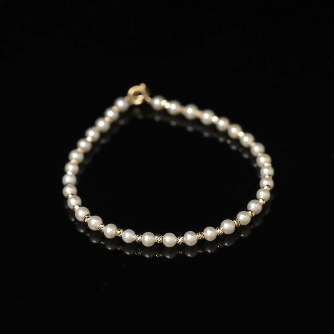 哈喽麦兜 18K金双弹簧扣淡水3.5mm珍珠百搭万能款手链