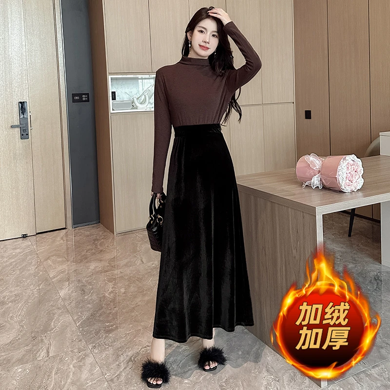 金丝绒半身裙女秋冬2023新款高腰垂感A字裙复古显瘦丝绒半身长裙