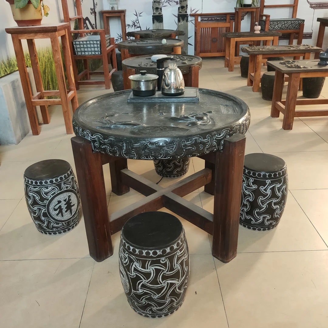 石桌石凳 仿古石桌 仿古茶桌 小茶桌 90公分直径茶桌