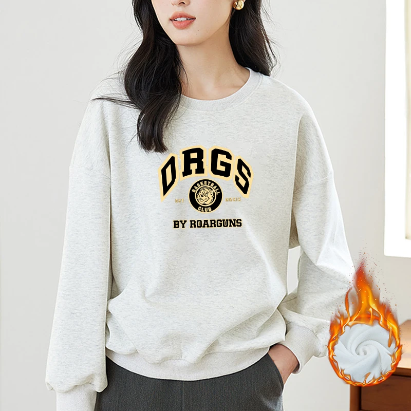 新款华棉圆领卫衣男女情侣款宽松落肩纯色长袖加厚上衣春秋冬