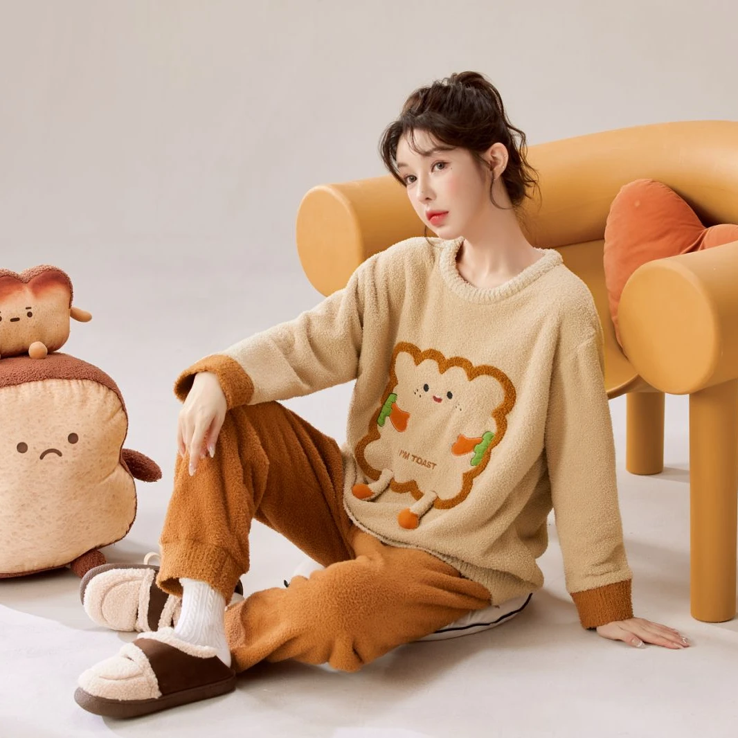2025新款半边绒加绒加厚宽松时尚保暖减龄家居服（夹心吐司）