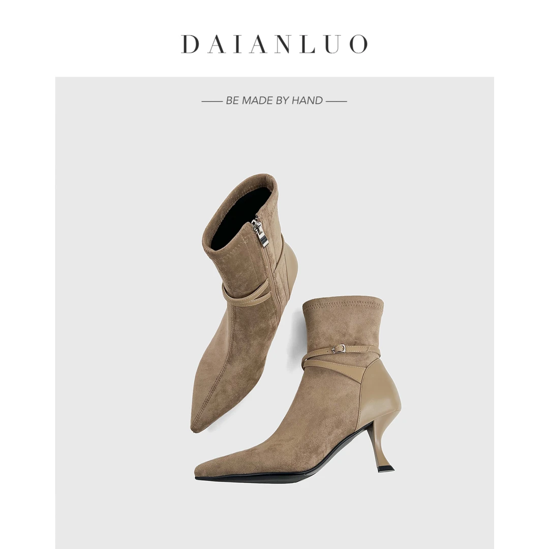 【跟高6cm】高跟短靴女小个子瘦瘦靴弹力靴女细跟尖头显瘦秋冬新款