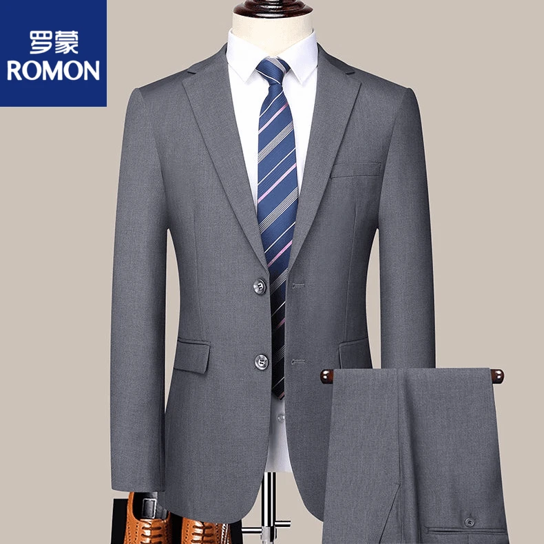 罗蒙西服正品男士两粒扣西服套装商务职业装工作上班正装两件套装