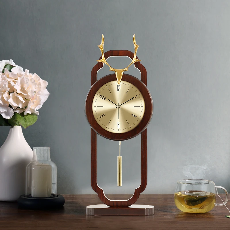新中式轻奢桌面座钟台钟简约家用时尚时钟摆件中国风创意台式坐钟