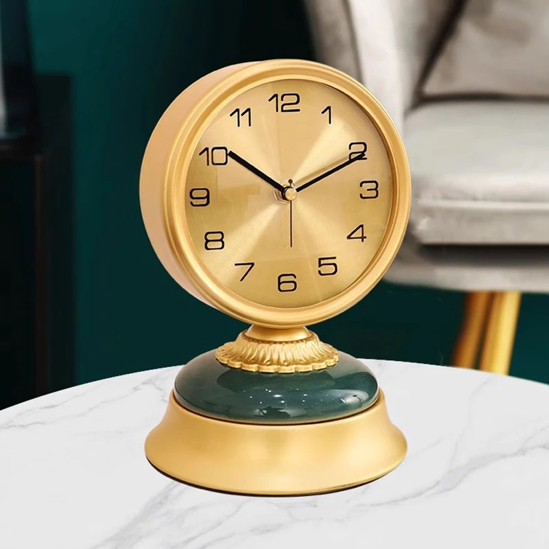 高档轻奢黄铜客厅座钟家用摆台式桌面摆放时钟摆件静音坐钟表台钟