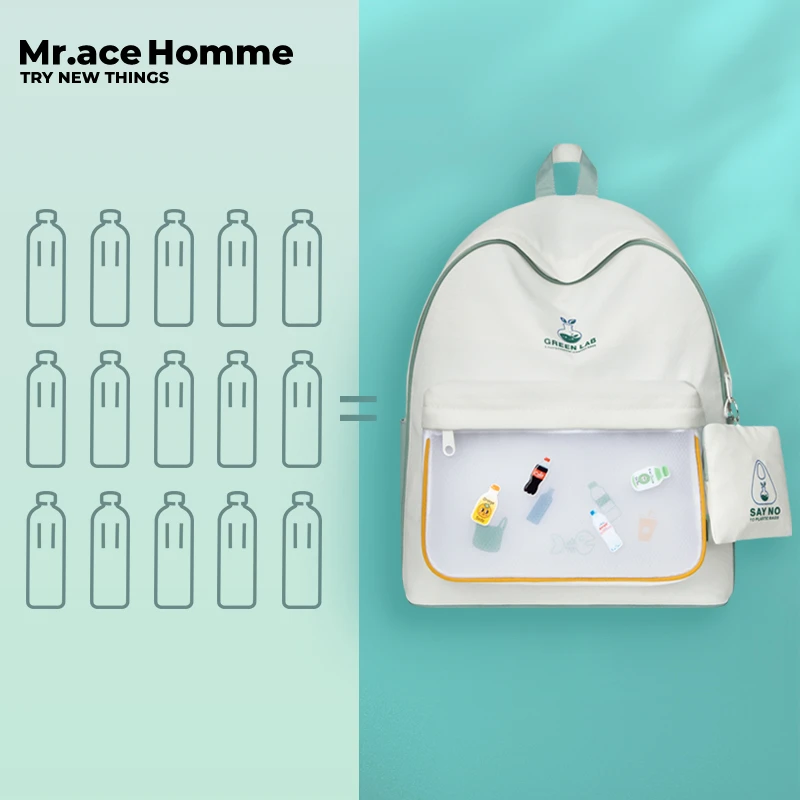 mracehomme环保系列 双肩包女大容量书包ins高中学生旅行电脑背包