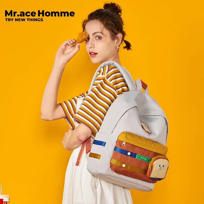 mrace吃货系列 设计感小众双肩包女大学生书包可爱百搭旅行背包男