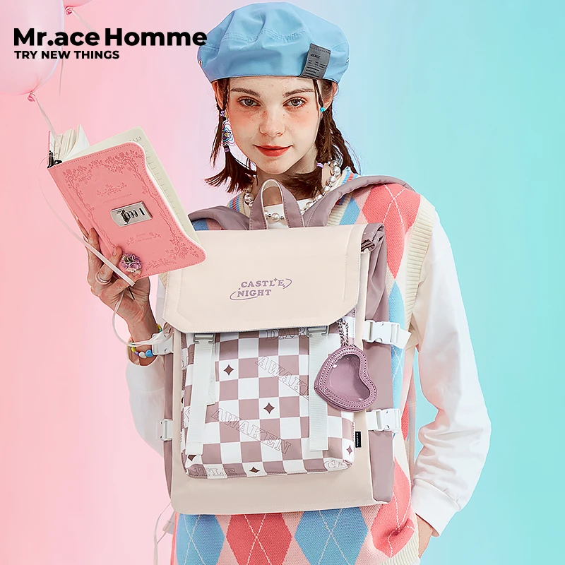mrace星月城堡 原创少女双肩包女高级感小众背包翻盖大容量书包