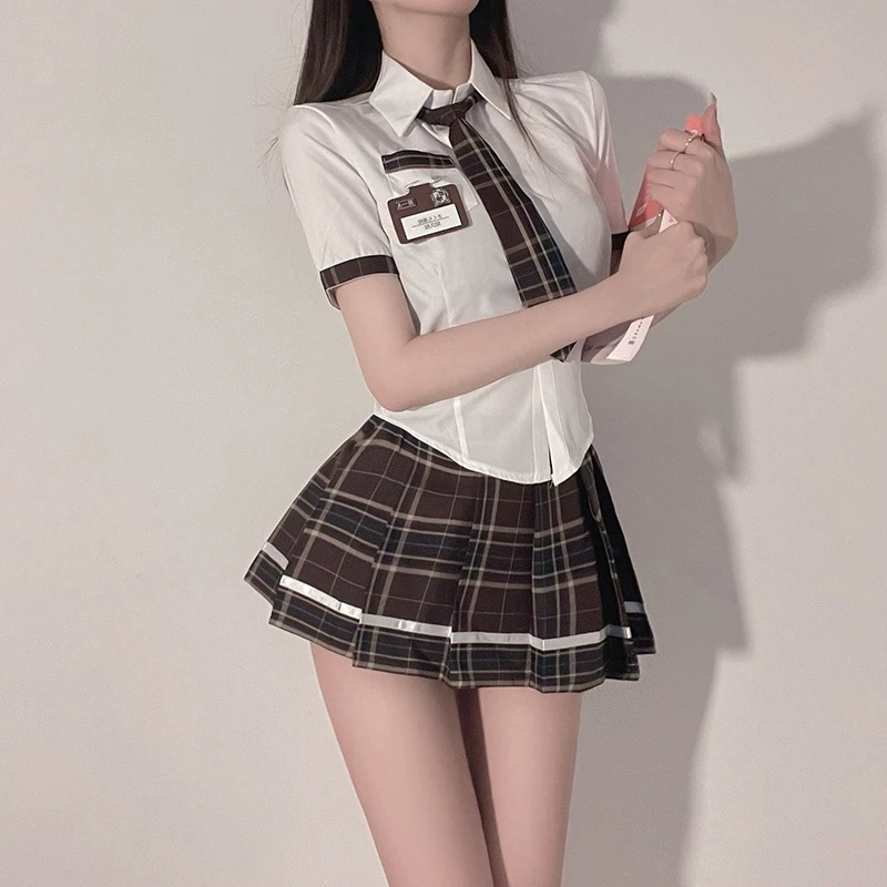 【学院辣妹】咖格色日系百褶裙制服睡裙套装jk学院风二次元辣妹短裙