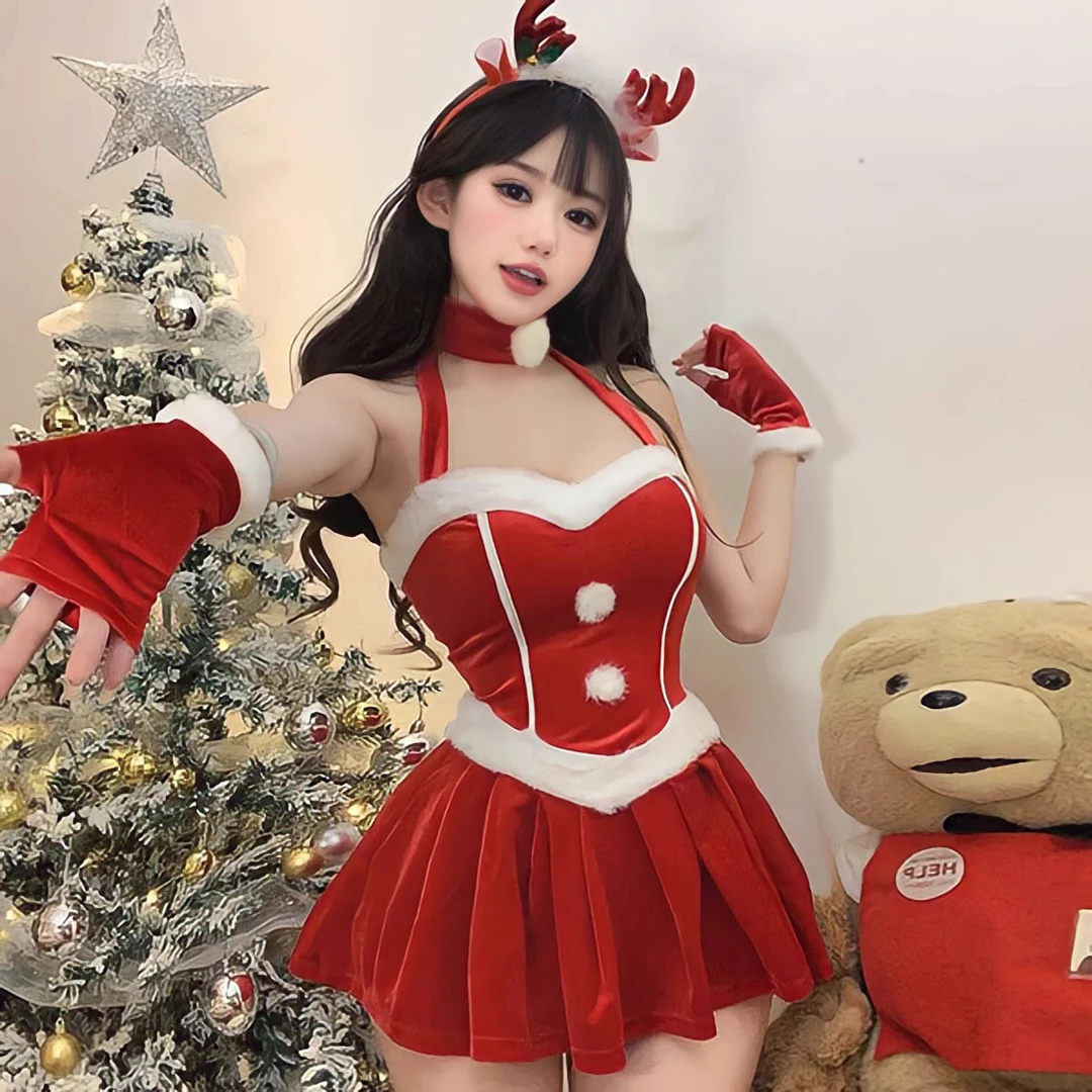 睡衣女秋冬圣诞吊带连衣裙家居服丝绒挂脖加厚加绒可外穿仙女睡裙