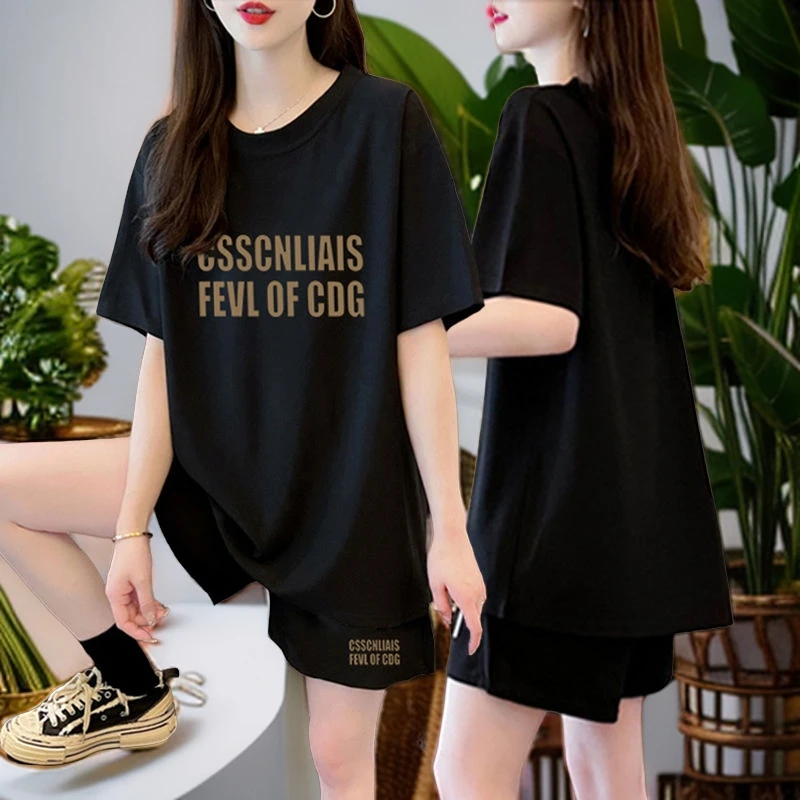 纯棉短袖T恤+短裤两件套女外穿2024夏季新款韩版洋气休闲运动套装