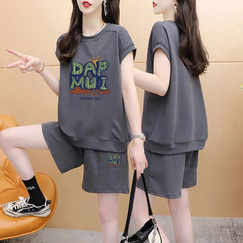 胖mm大码休闲夏季纯棉百搭运动套装女2025新款韩版短袖短裤两件套