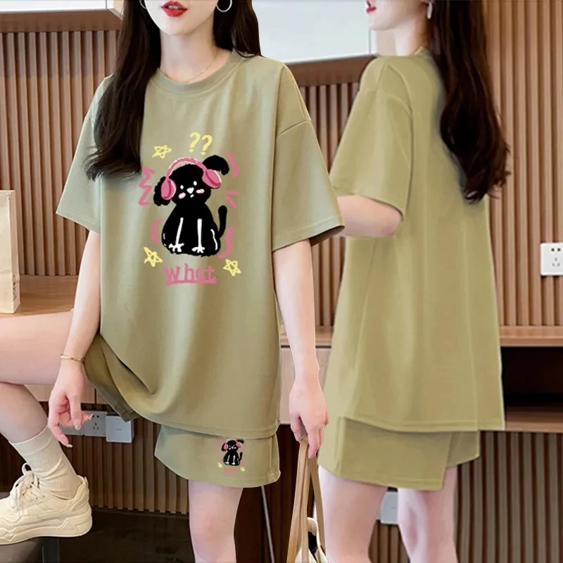 纯棉休闲运动套装女外穿夏季2024新款百搭短袖短裤网红时尚两件套