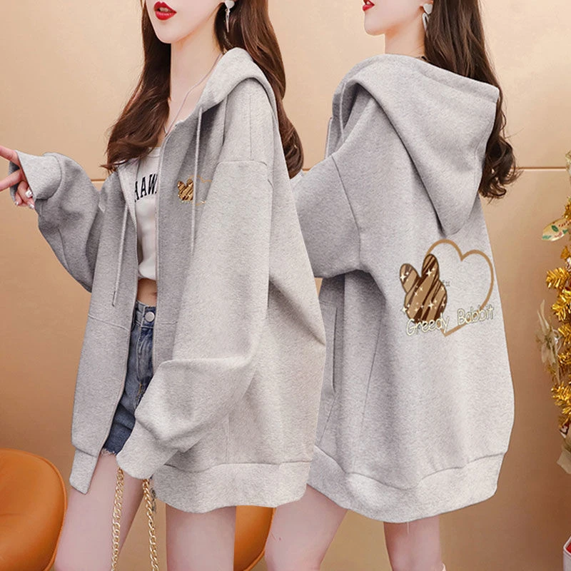 胖mm大码春秋季薄款开衫连帽卫衣外套女2024新款韩版宽松外穿上衣