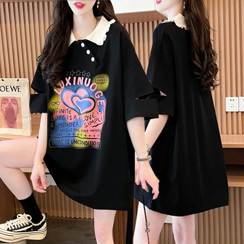 设计感纯棉Polo领短袖T恤女夏季2024新款韩版宽松半袖体恤上衣服