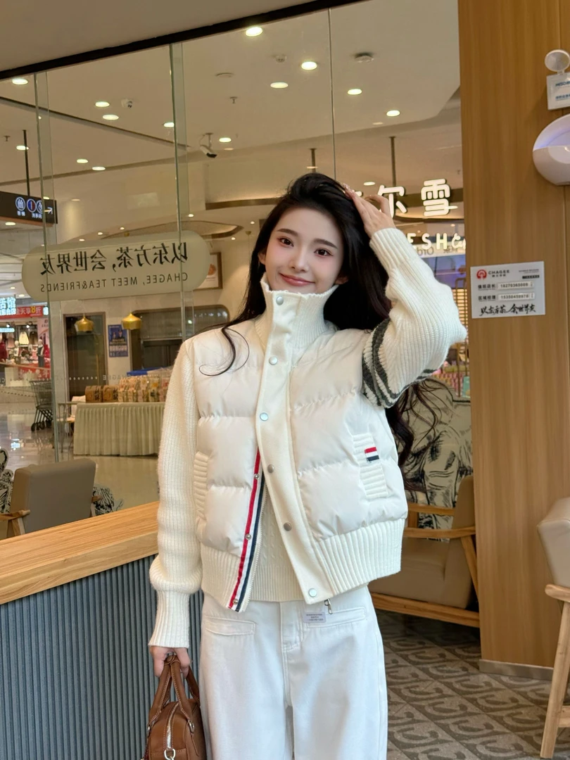 【清 小荷包专属】韩系短款棉服假两件针织拼接设计感小众外套