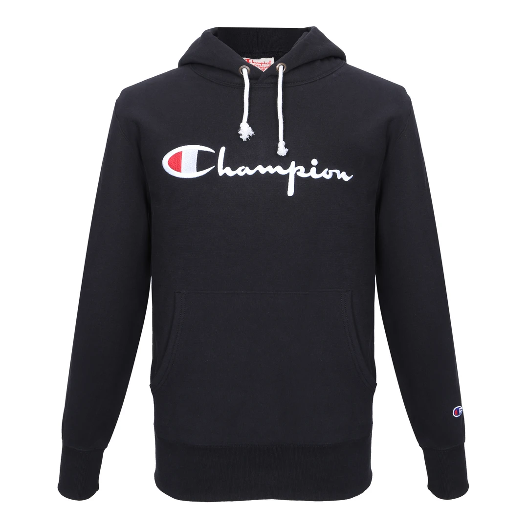 CHAMPION 男士黑色连帽加绒卫衣