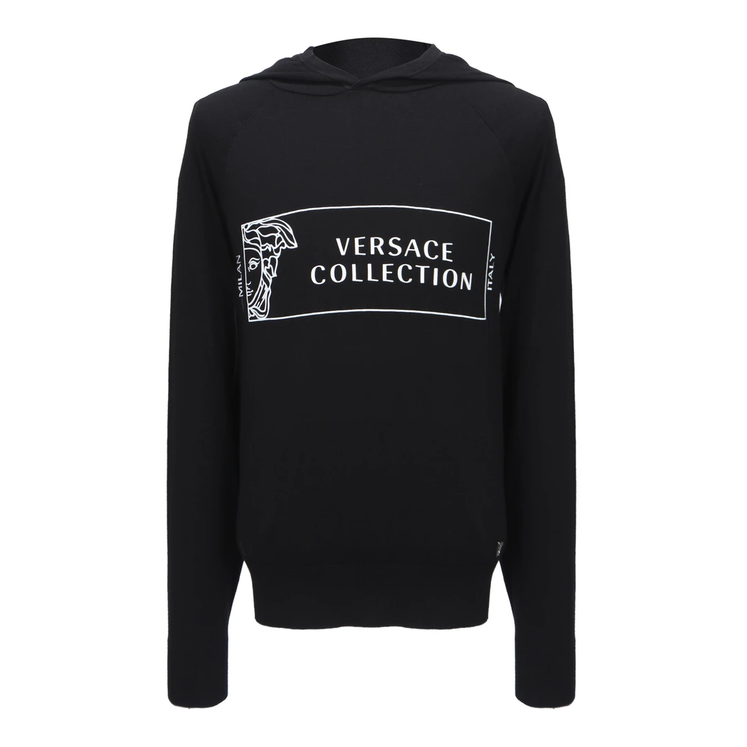 VERSACE COLLECTION 男士黑色叉肩连帽针织衫