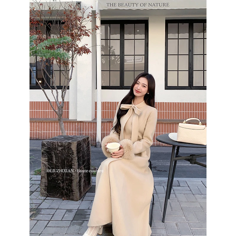 【心软的神】狐狸毛领秋冬100羊毛结大衣ZX023127