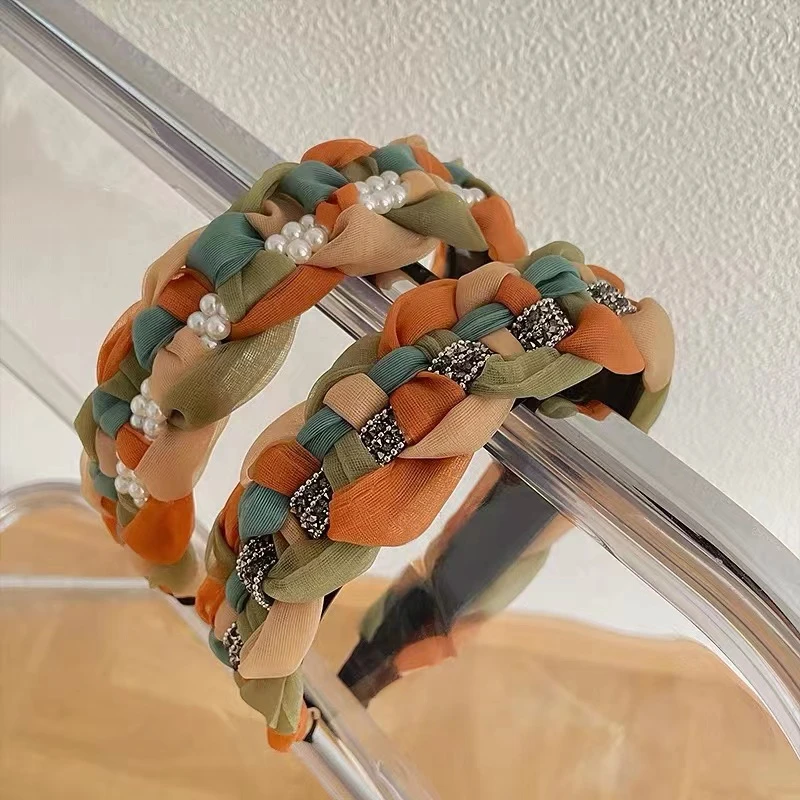 麻花气质编织防滑欧根纱发箍增高炉顶显脸小发箍森系彩色宽边发箍