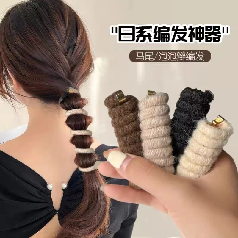 气质美拉德毛呢电话线发绳高弹力毛绒儿童韩版秋冬耐用百搭发圈
