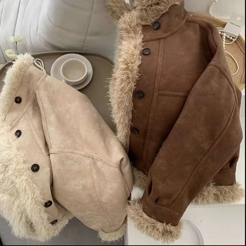 【51】新款皮毛一体2024冬加厚毛外套女短款小个子冬季外套