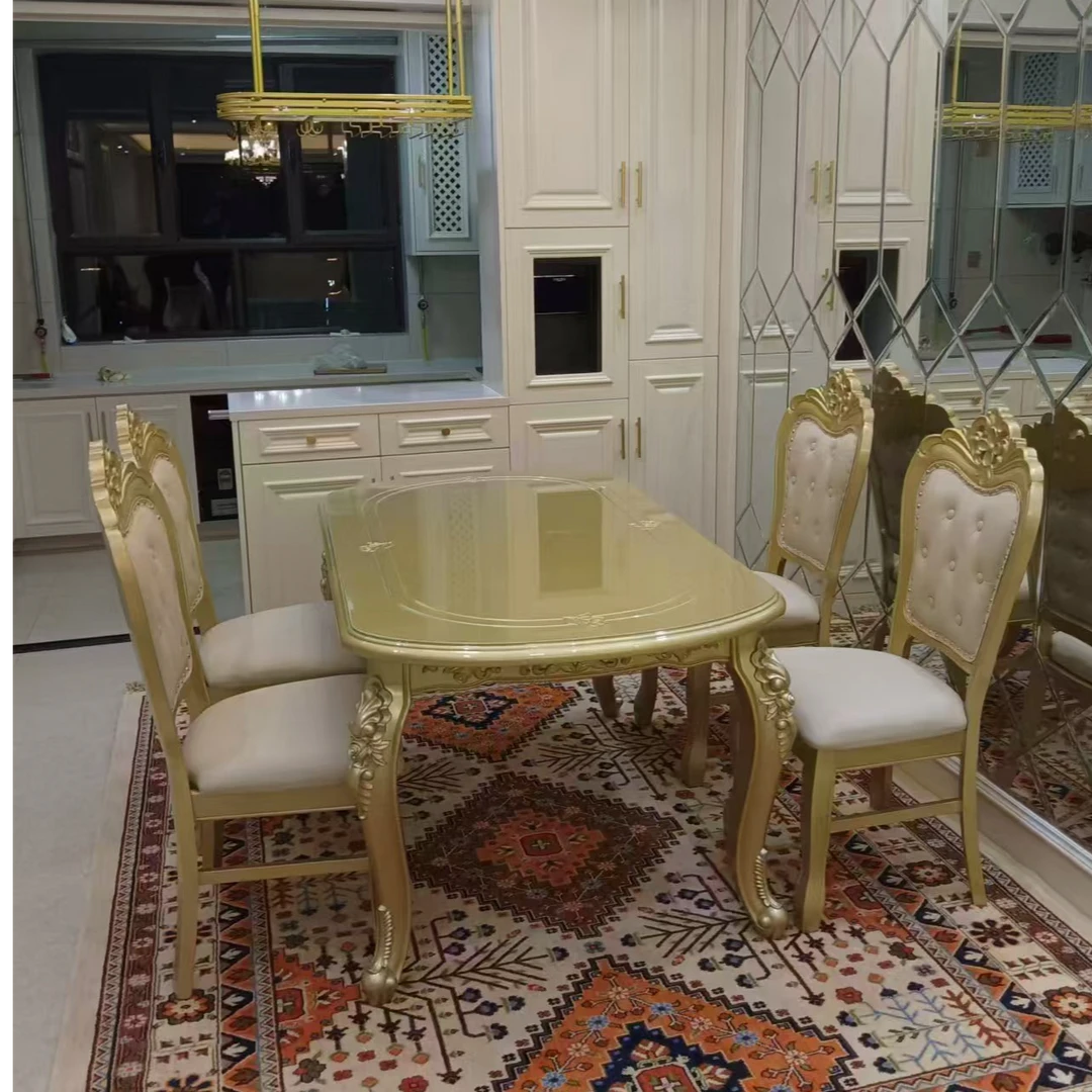 餐桌家用饭桌美式轻奢法式餐厅欧式长方形雕花