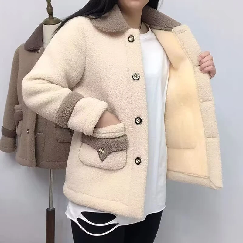 【拼接款】新款羊羔绒外套秋冬款加绒加厚妈妈装保暖外套女洋气百搭