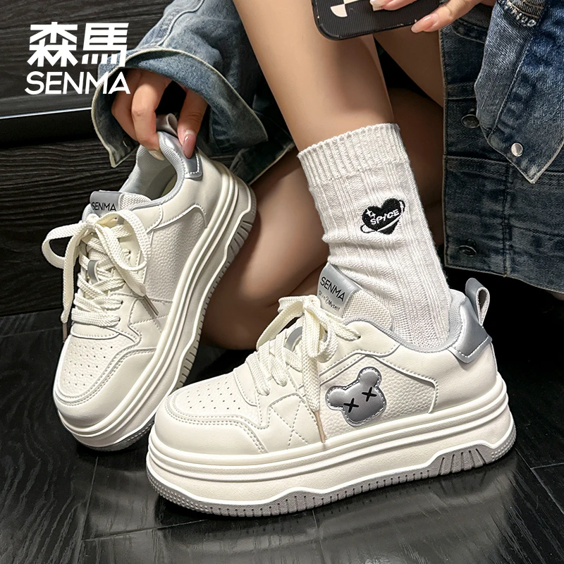 SENMA/森马4cm厚底小白鞋女2024年秋季新款百搭系带休闲运动鞋