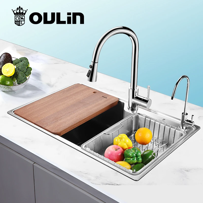 欧琳水槽单槽套餐304不锈钢水槽台面洗菜盆厨房家用洗碗槽盆水池