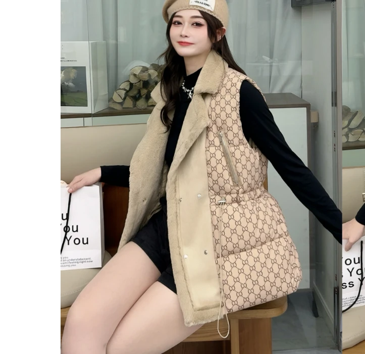 【裴朵】Y802轻奢西装翻领拼接老花马甲秋冬女保暖外穿马夹时尚百搭