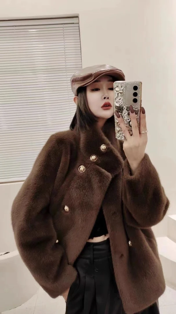 【宠粉专属】秋季环保皮草水貂绒外套纯色加厚高级感复古外套女Y930