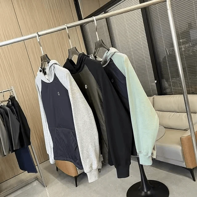 设计师线重磅毛圈尼龙拼片立体裁剪运动机能宽松情侣卫衣 1053